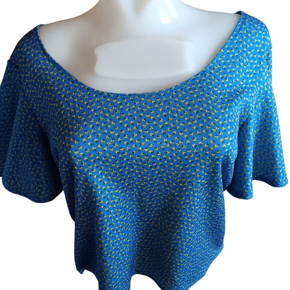 Vintage Medium Crop Peasant Top 1of1 Handmade 1970's Blue Yellow Floral Granny - Picture 1 of 5